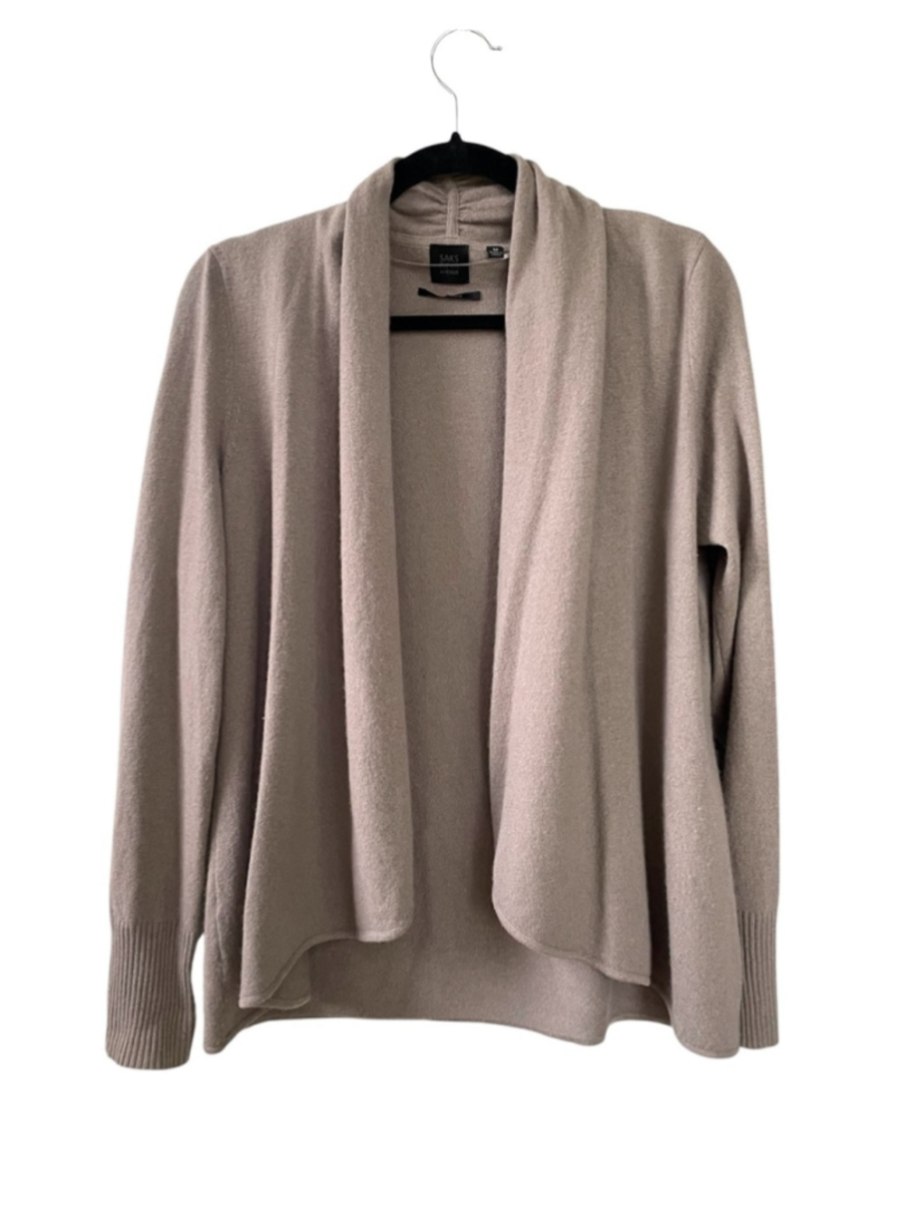 Saks Fifth Avenue Black Label Cashmere Open-Front Draped Cardigan Taupe M